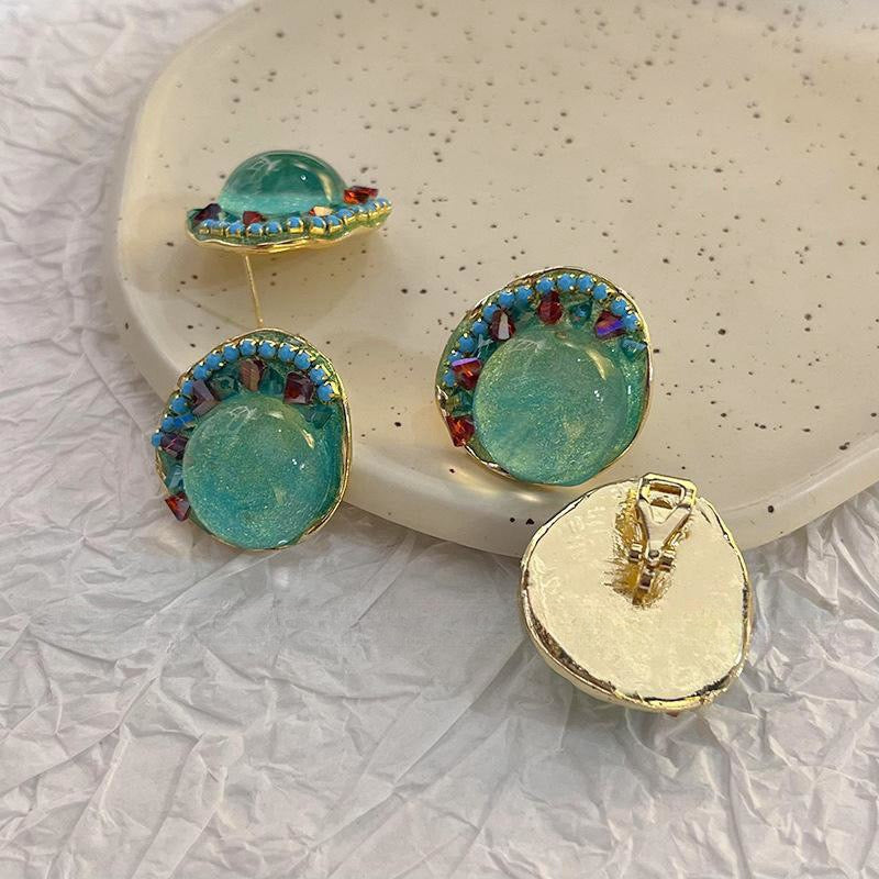 Clip on earrings - vintage style emerald and cat eye inspired design