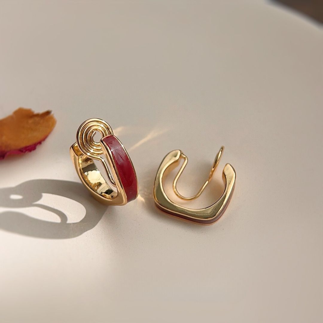 Clip on earrings - red and golden