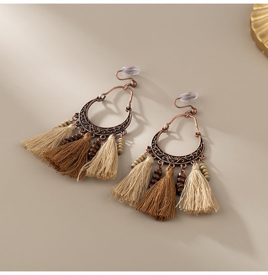 Clip on earrings - bohemian style brown