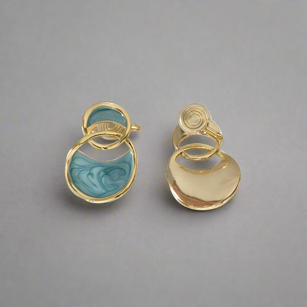 Clip on earrings - dripping enamel blue circle shape