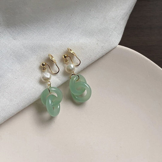 Clip on earrings -jade green