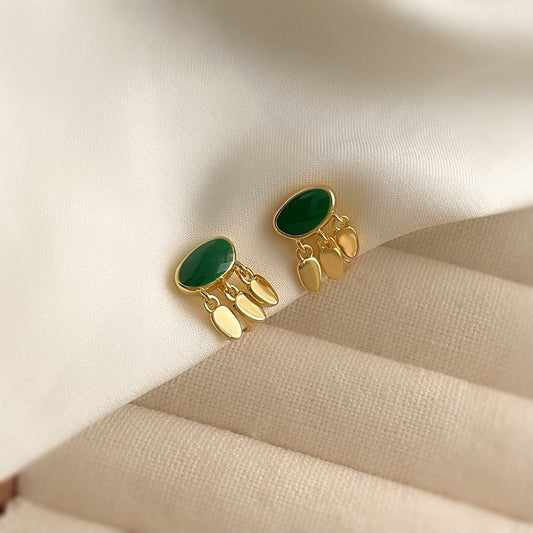 Clip on earrings - green and golden