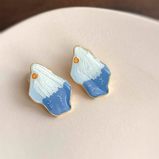 Clip on earrings - hand painted ocean and glacier in irregular shape