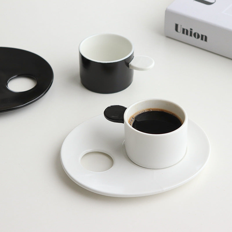 Black and White Ceramic Espresso Cup with Palette Saucer WEEKO