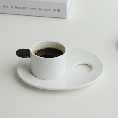 Black and White Ceramic Espresso Cup with Palette Saucer WEEKO