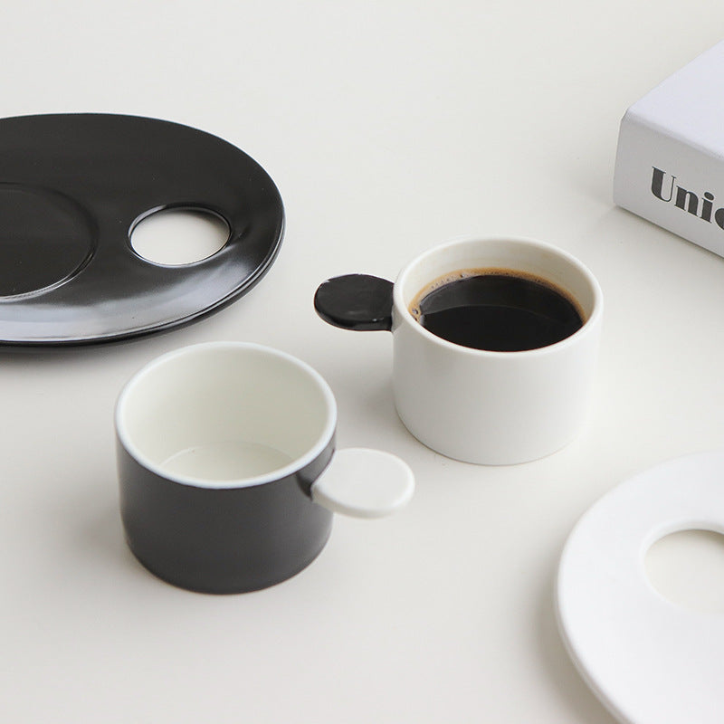 Black and White Ceramic Espresso Cup with Palette Saucer WEEKO