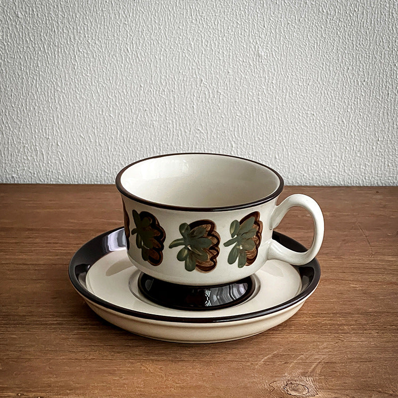 Hand-Painted Vintage Brown Flower Ceramic Coffee Cup Set WEEKO